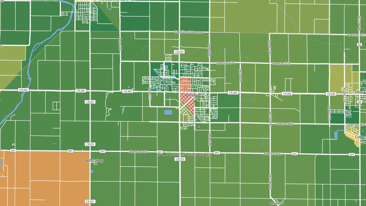 Dinuba, CA Map of Drug-Related Crime Rates