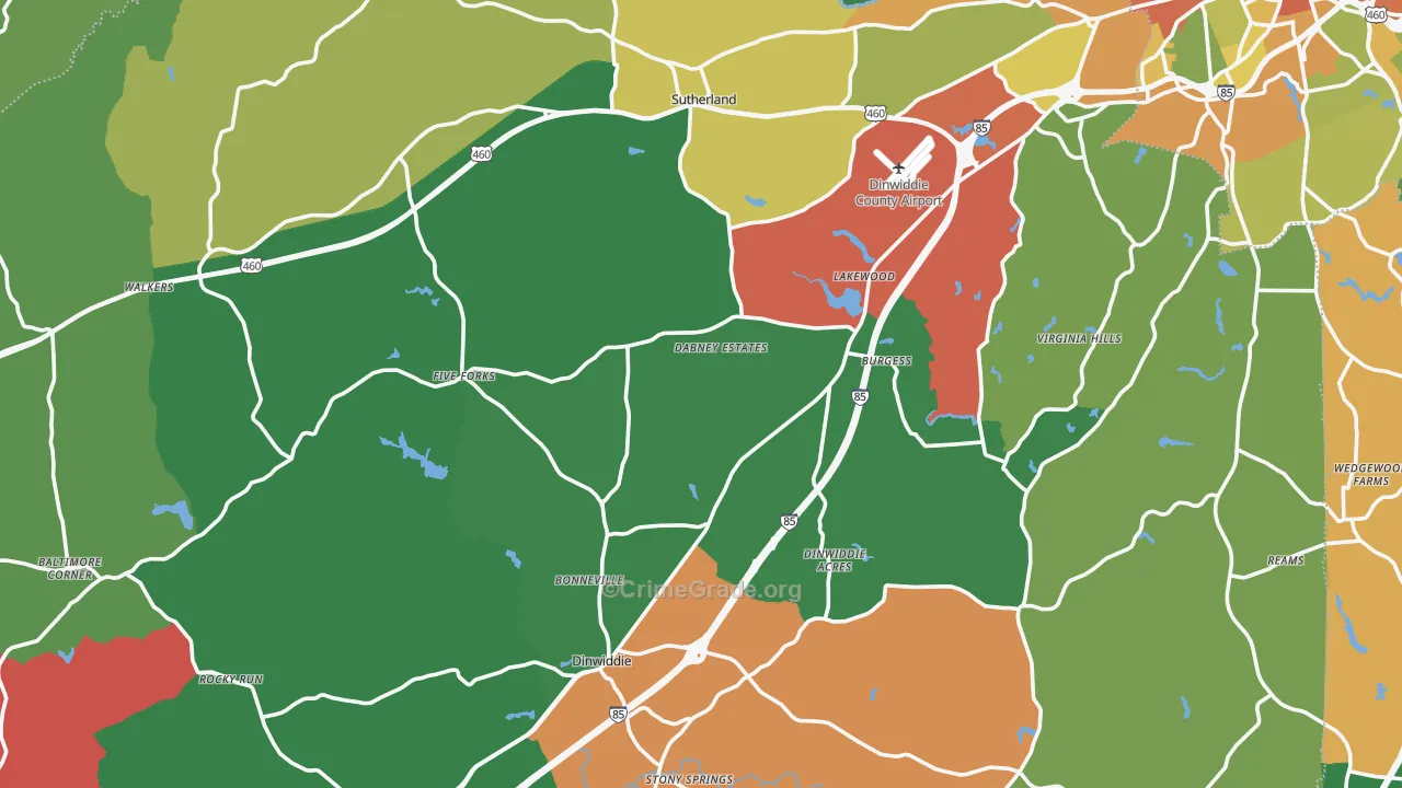 Dinwiddie County, VA Map of Drug-Related Crime Rates