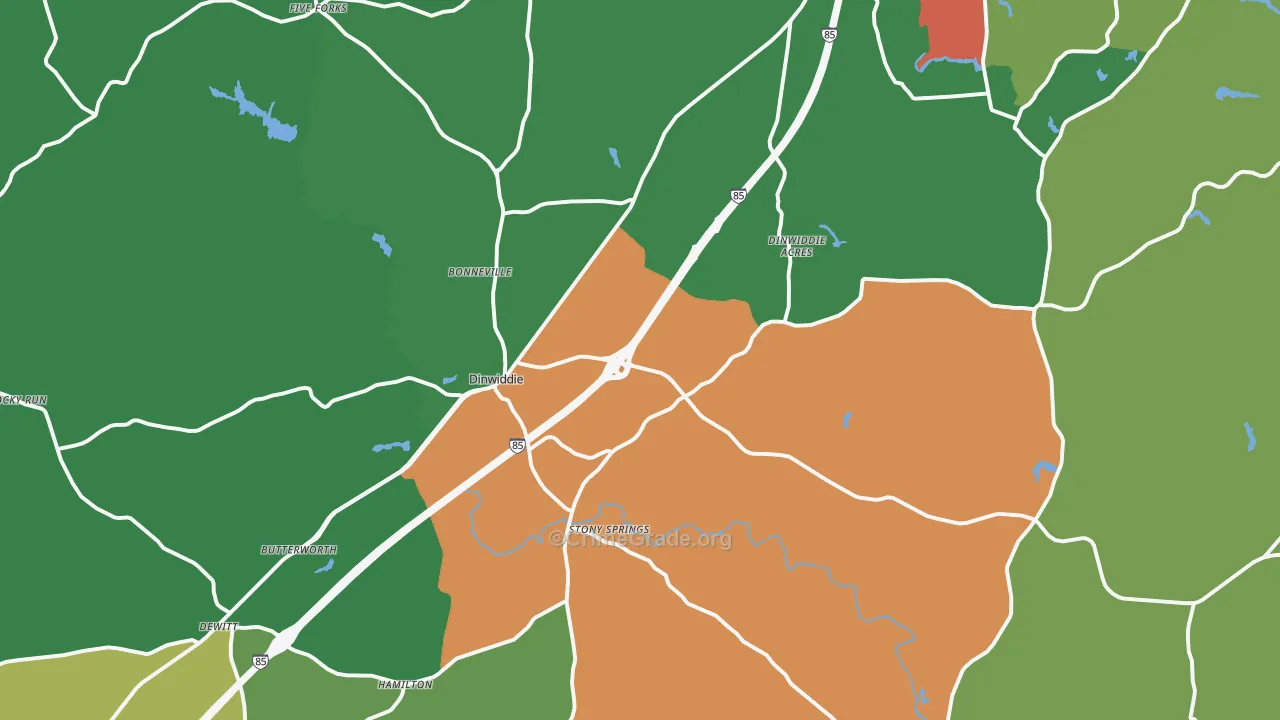 Dinwiddie, VA Map of Drug-Related Crime Rates