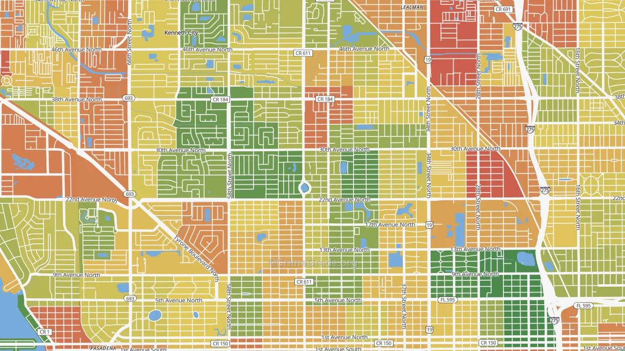 Disston Heights, St. Petersburg, FL Map of Drug-Related Crime Rates