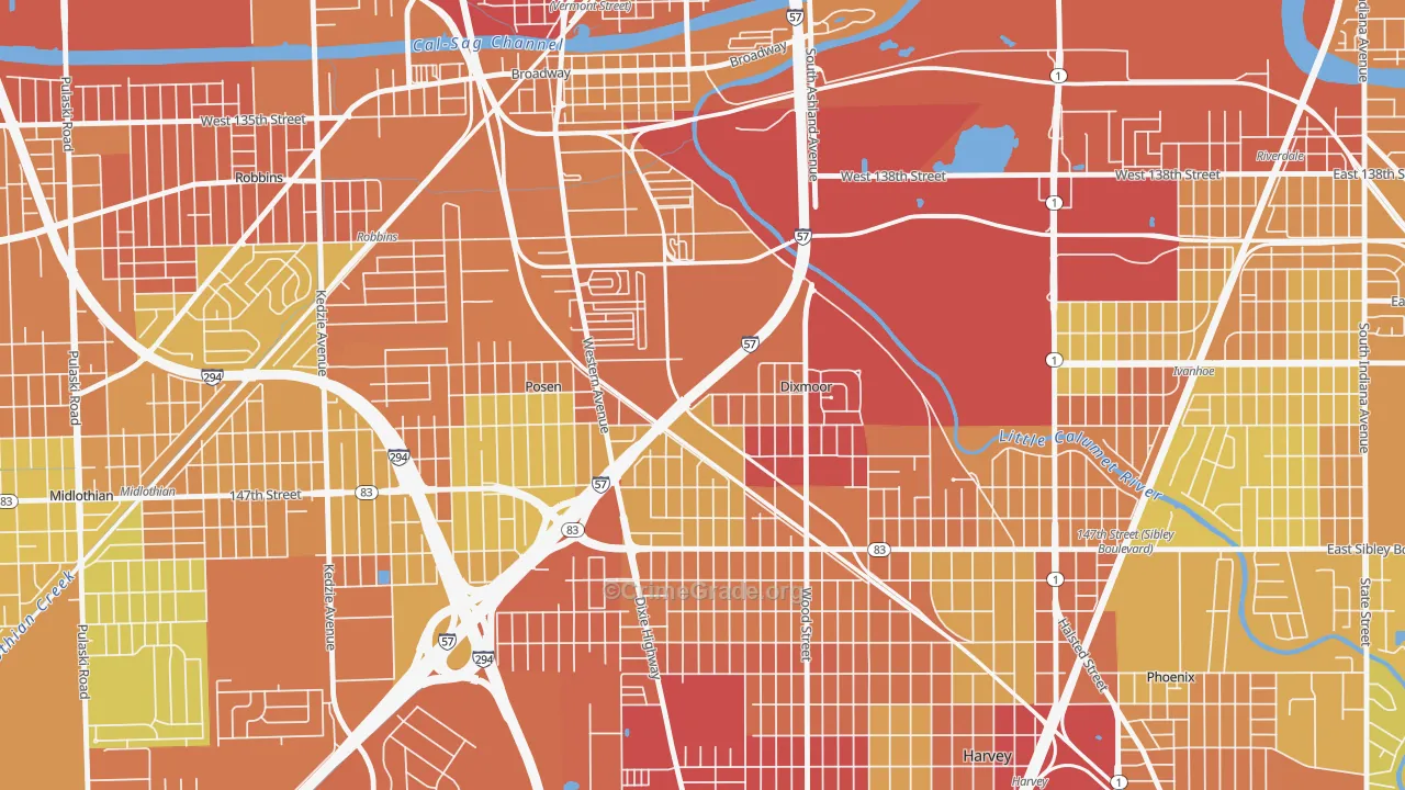 Dixmoor, IL Map of Drug-Related Crime Rates