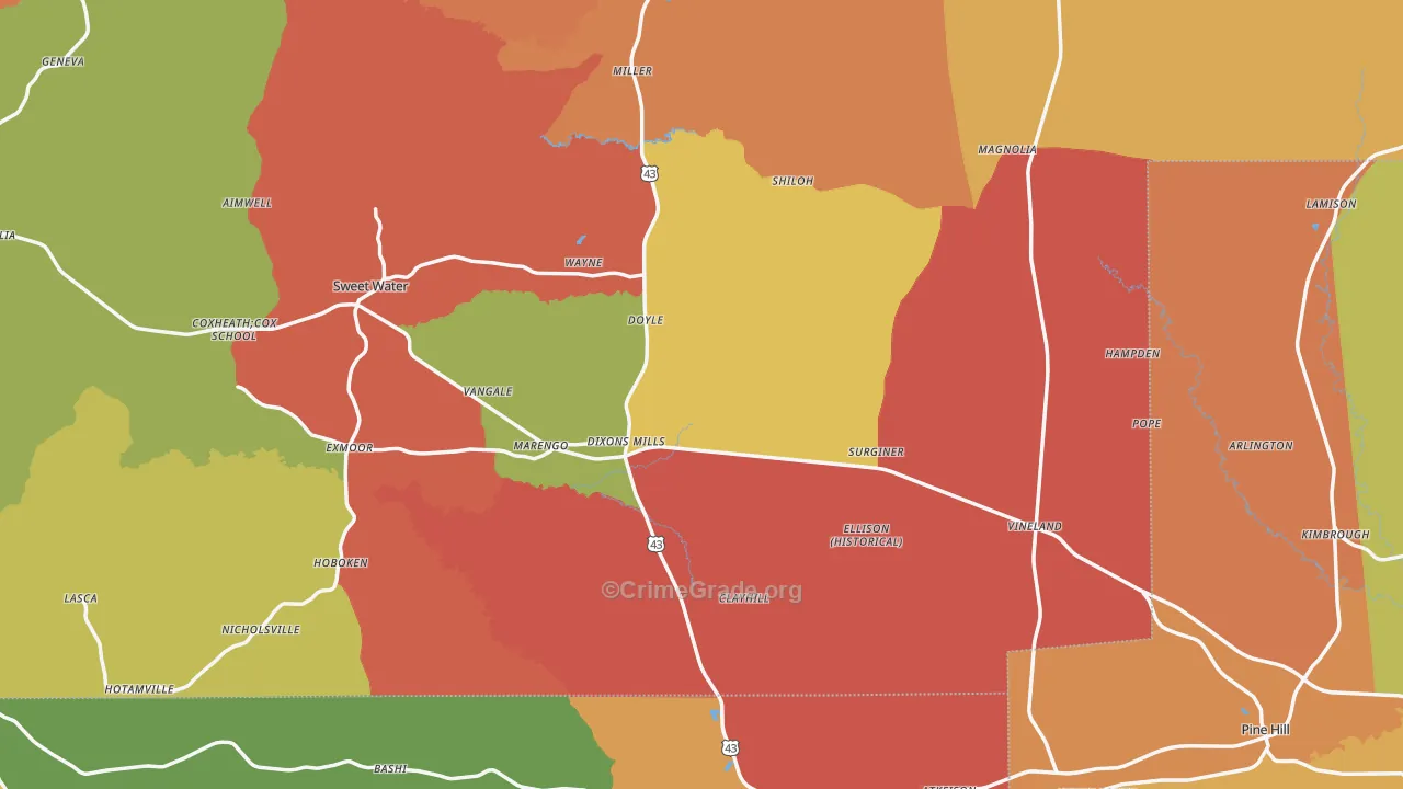 Dixons Mills, AL Map of Drug-Related Crime Rates
