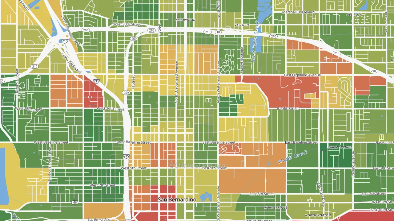 DMV, San Bernardino, CA Map of Drug-Related Crime Rates