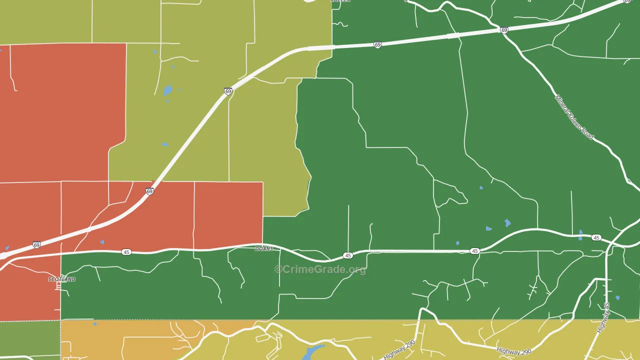 Doans, IN Map of Drug-Related Crime Rates