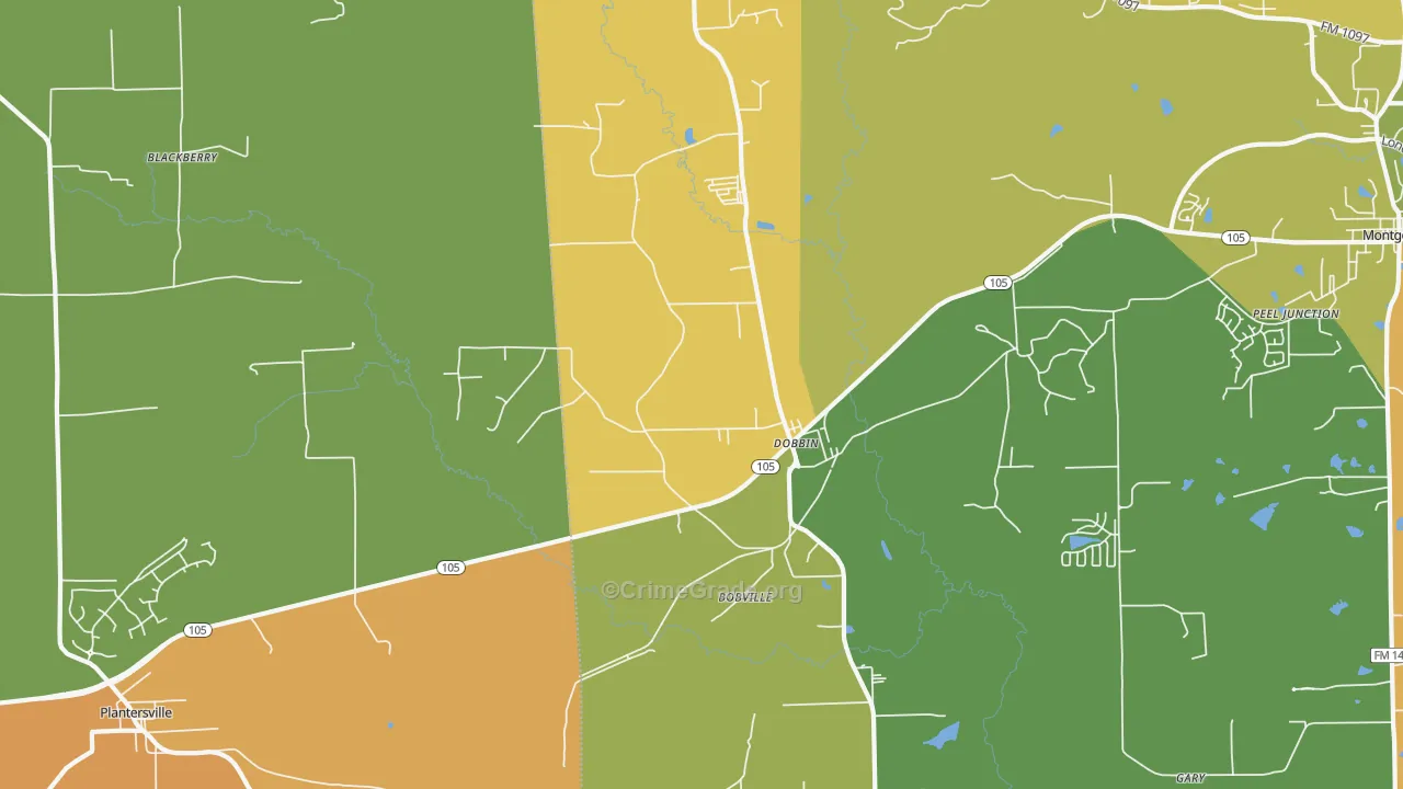 Dobbin, TX Map of Drug-Related Crime Rates