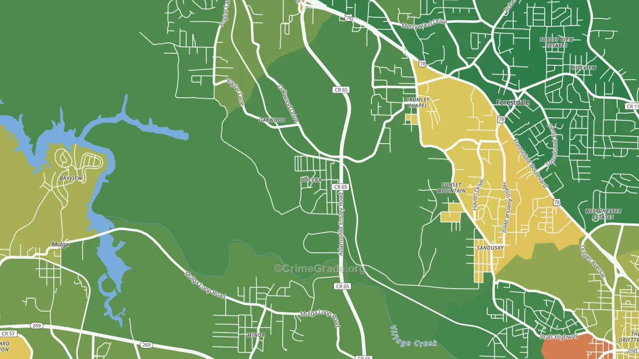 Docena, AL Map of Drug-Related Crime Rates