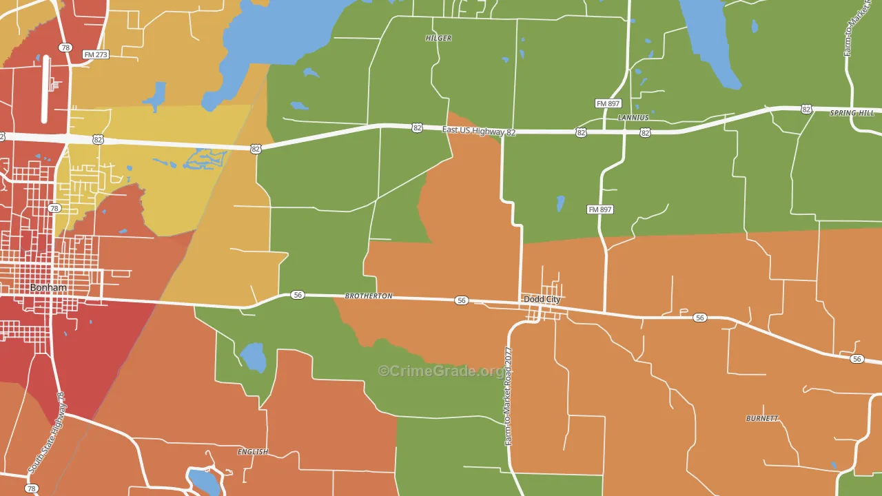 Dodd City, TX Map of Drug-Related Crime Rates