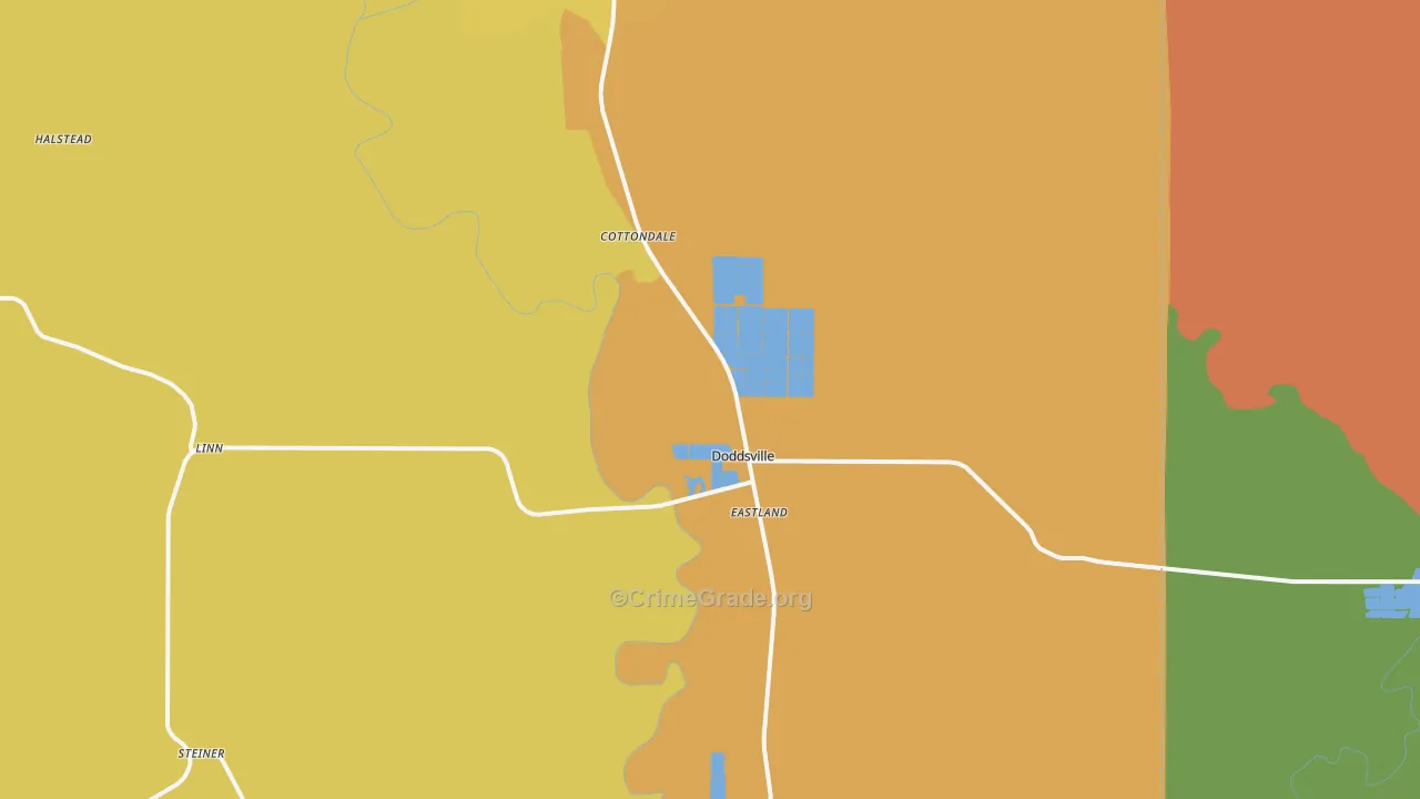Doddsville, MS Map of Drug-Related Crime Rates