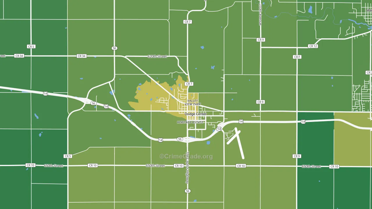 Dodge Center, MN Map of Drug-Related Crime Rates