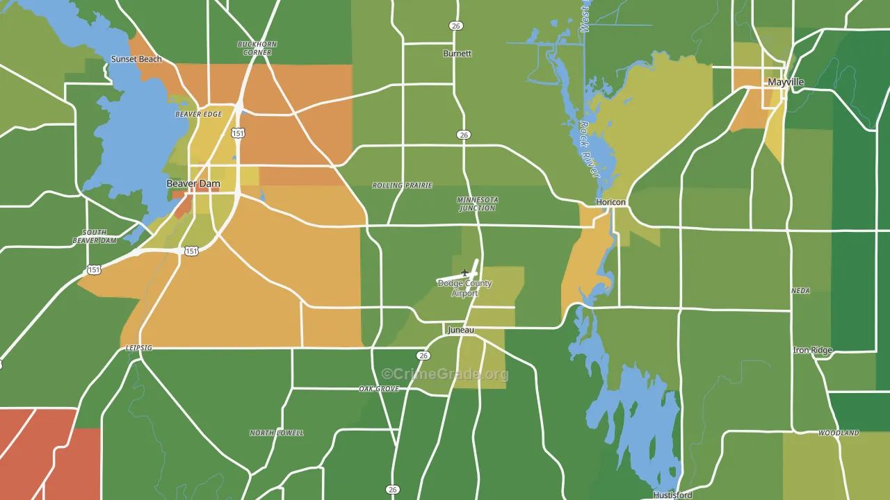 Dodge County, WI Map of Drug-Related Crime Rates
