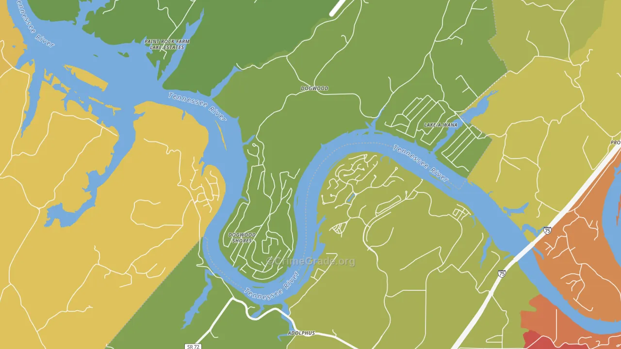 Dogwood, TN Map of Drug-Related Crime Rates