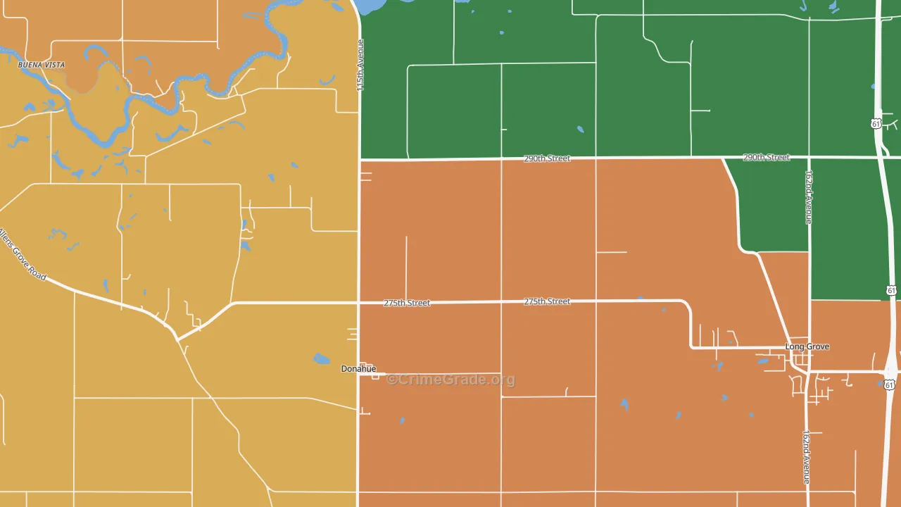Donahue, IA Map of Drug-Related Crime Rates