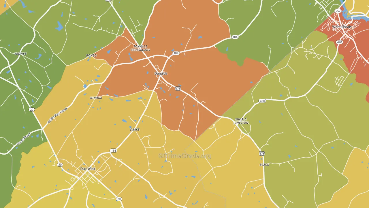 Donalds, SC Map of Drug-Related Crime Rates