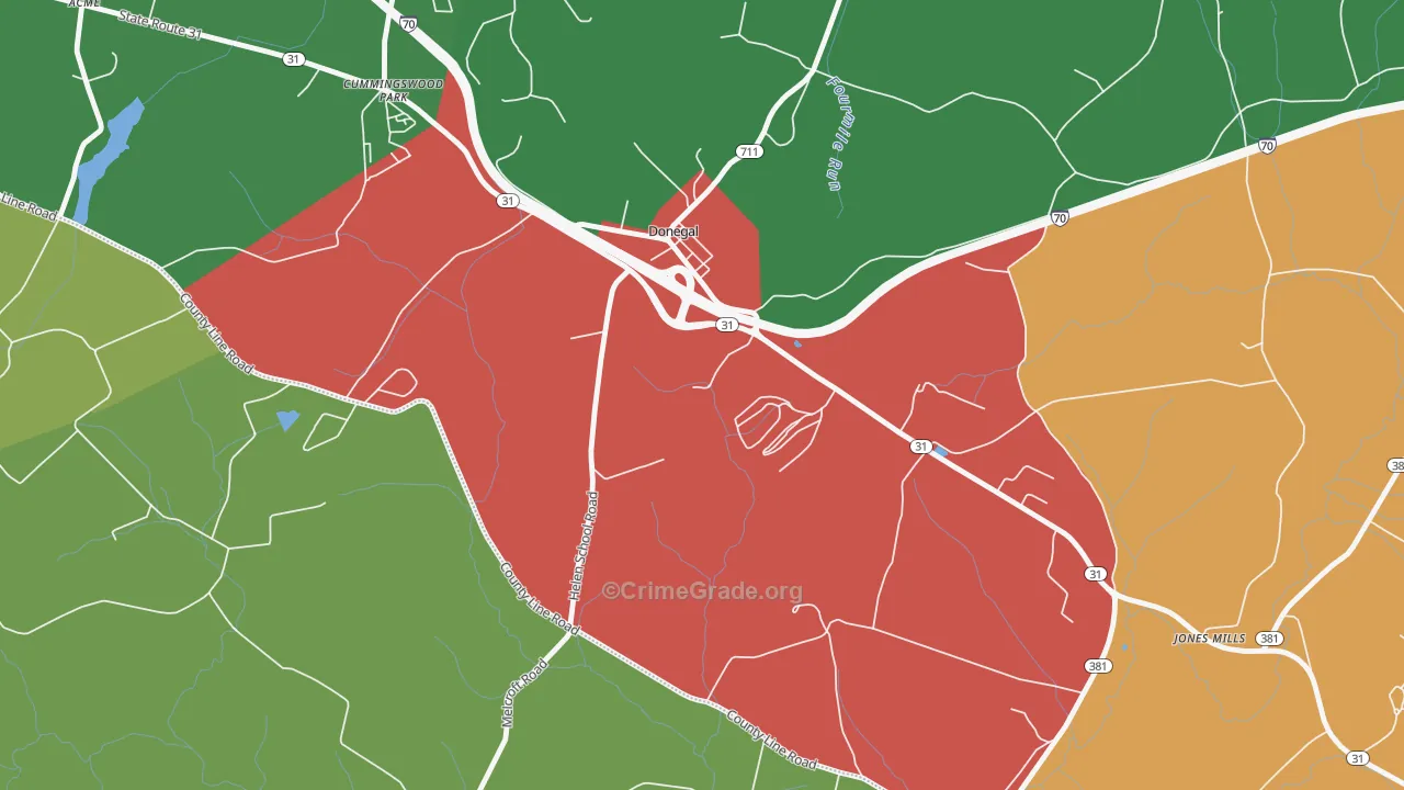 Donegal, PA Map of Drug-Related Crime Rates