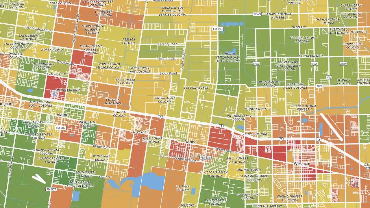 Donna, TX Map of Drug-Related Crime Rates