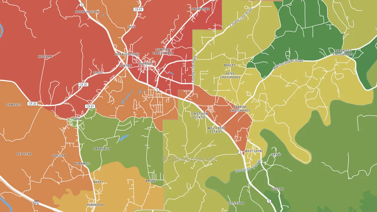 Dora, AL Map of Drug-Related Crime Rates