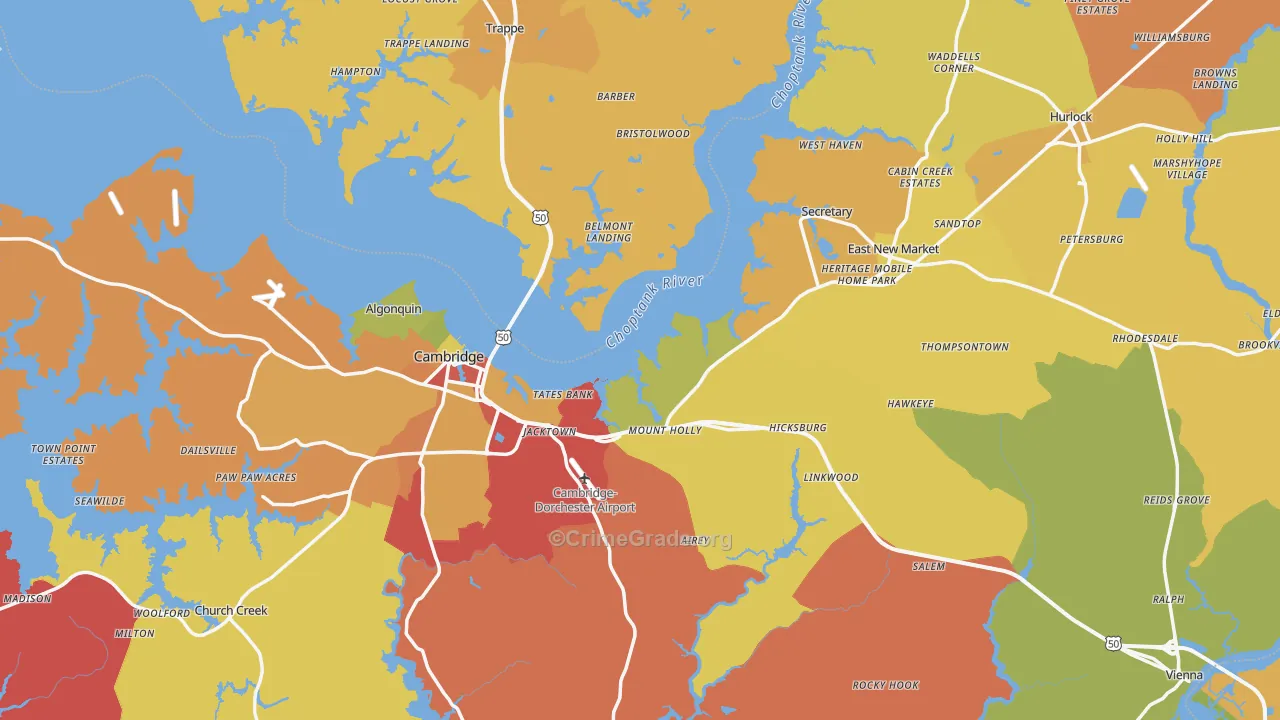 Dorchester County, MD Map of Drug-Related Crime Rates