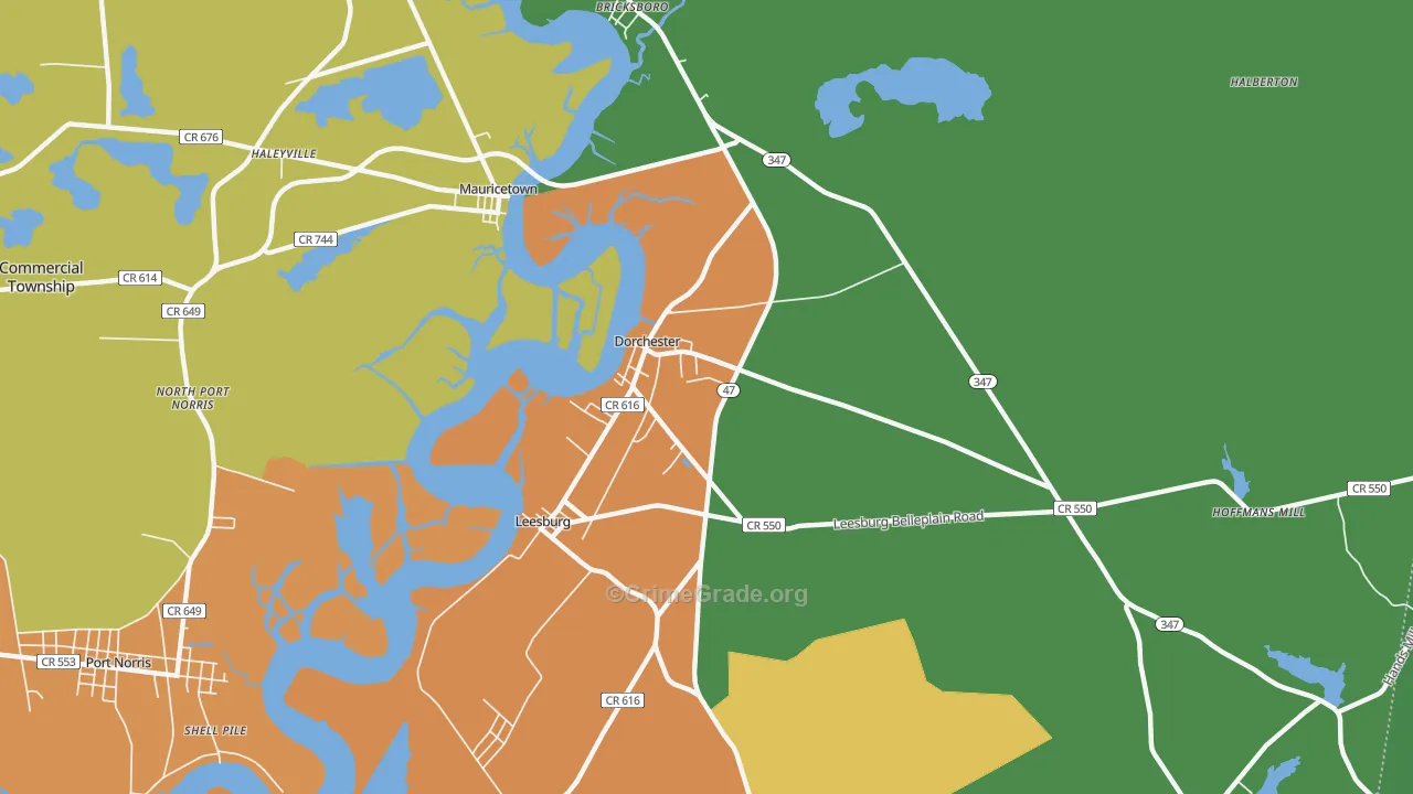 Dorchester, NJ Map of Drug-Related Crime Rates