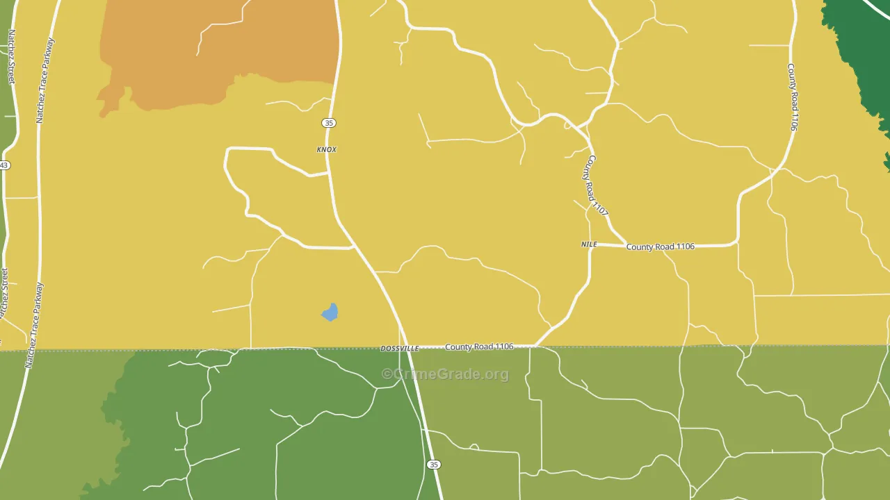 Dossville, MS Map of Drug-Related Crime Rates