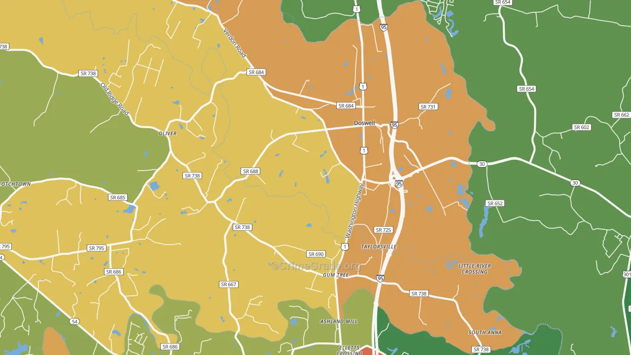 Doswell, VA Map of Drug-Related Crime Rates