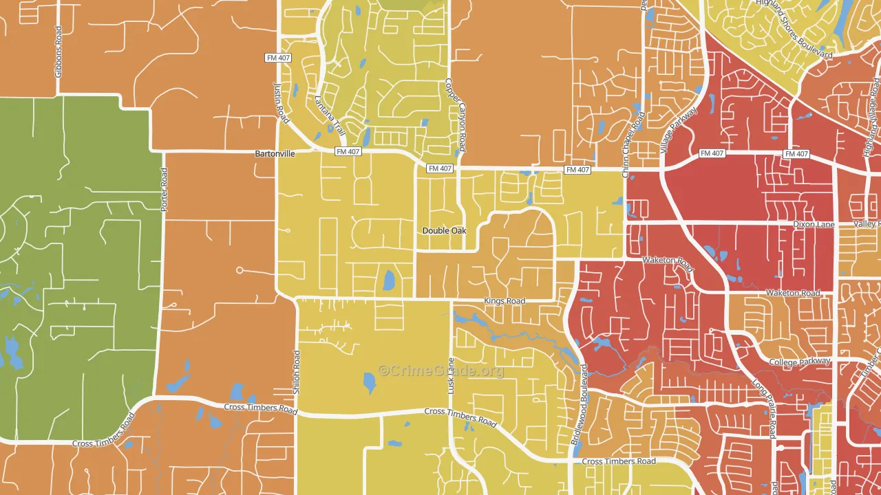 Double Oak, TX Map of Drug-Related Crime Rates