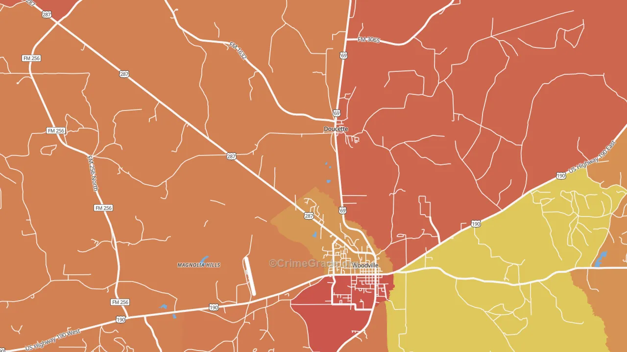 Doucette, TX Map of Drug-Related Crime Rates