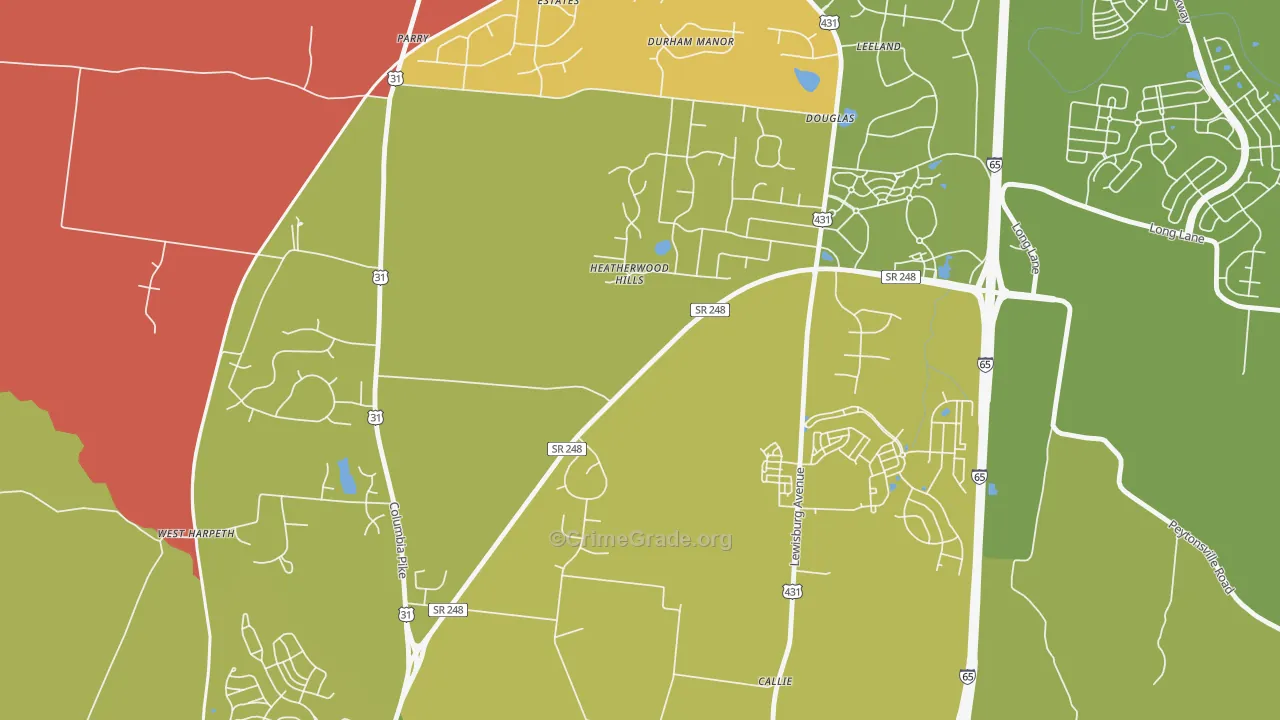 Douglas, TN Map of Drug-Related Crime Rates