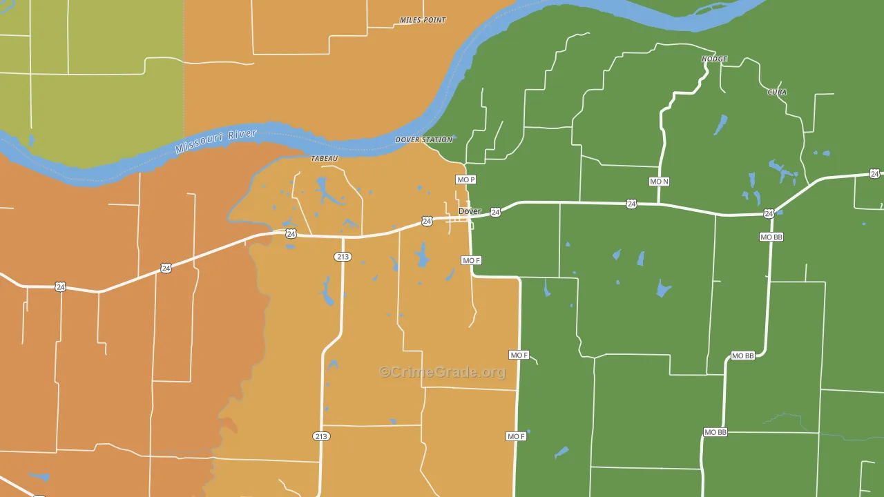 Dover, MO Map of Drug-Related Crime Rates
