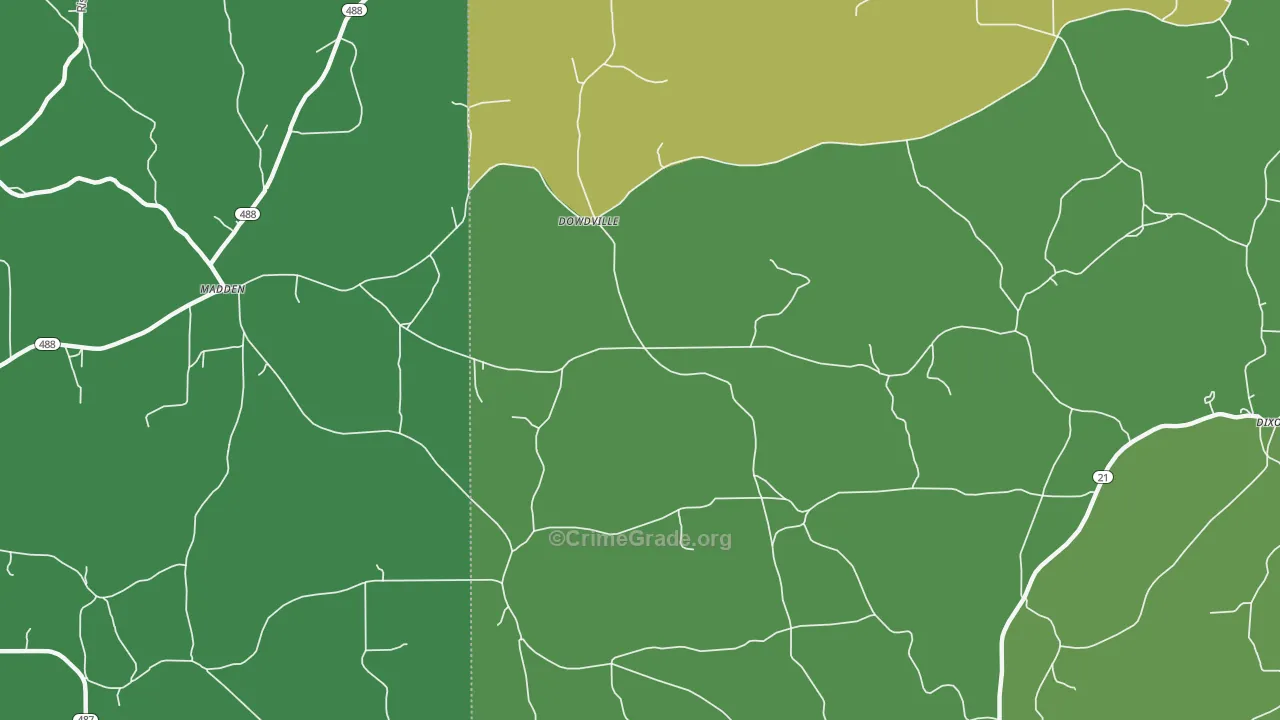 Dowdville, MS Map of Drug-Related Crime Rates