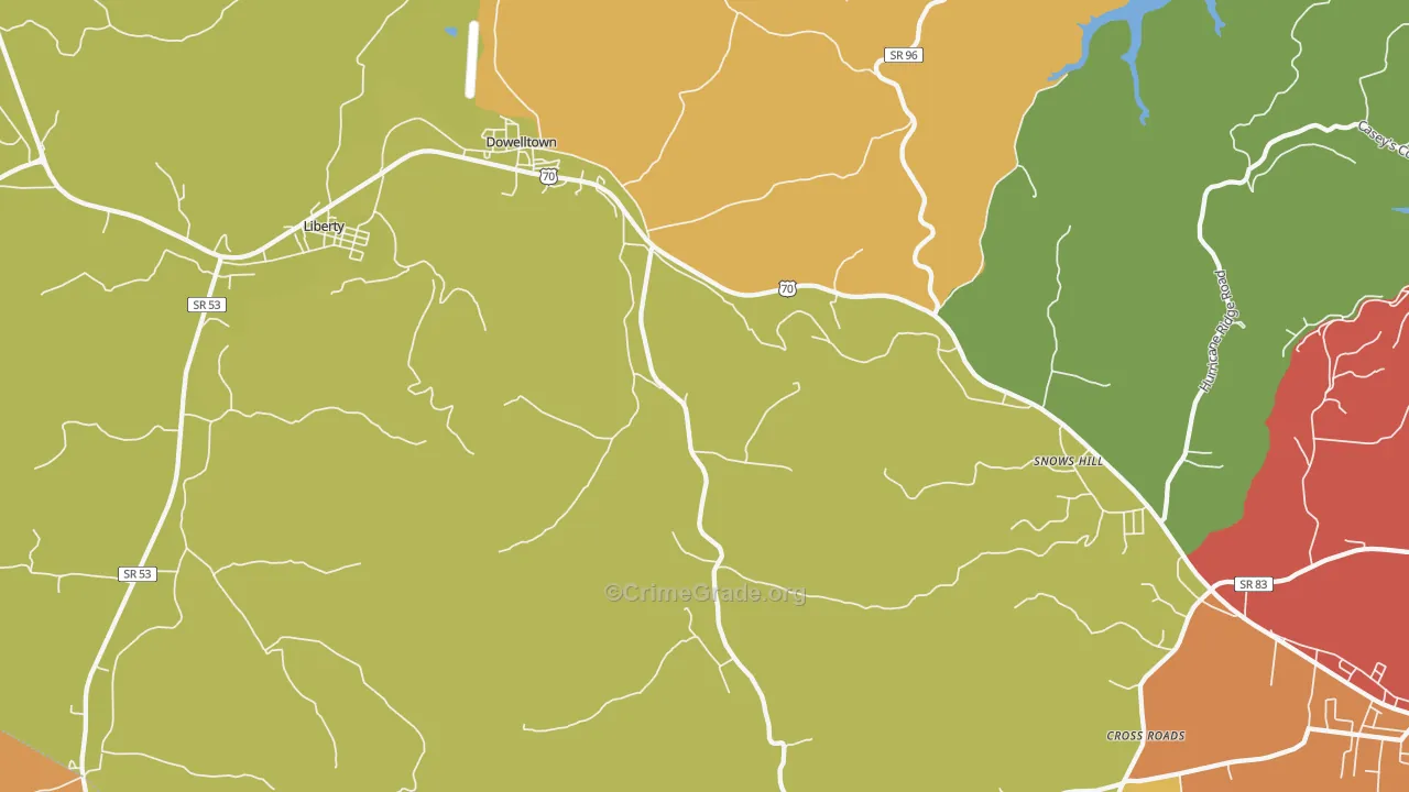 Dowelltown, TN Map of Drug-Related Crime Rates