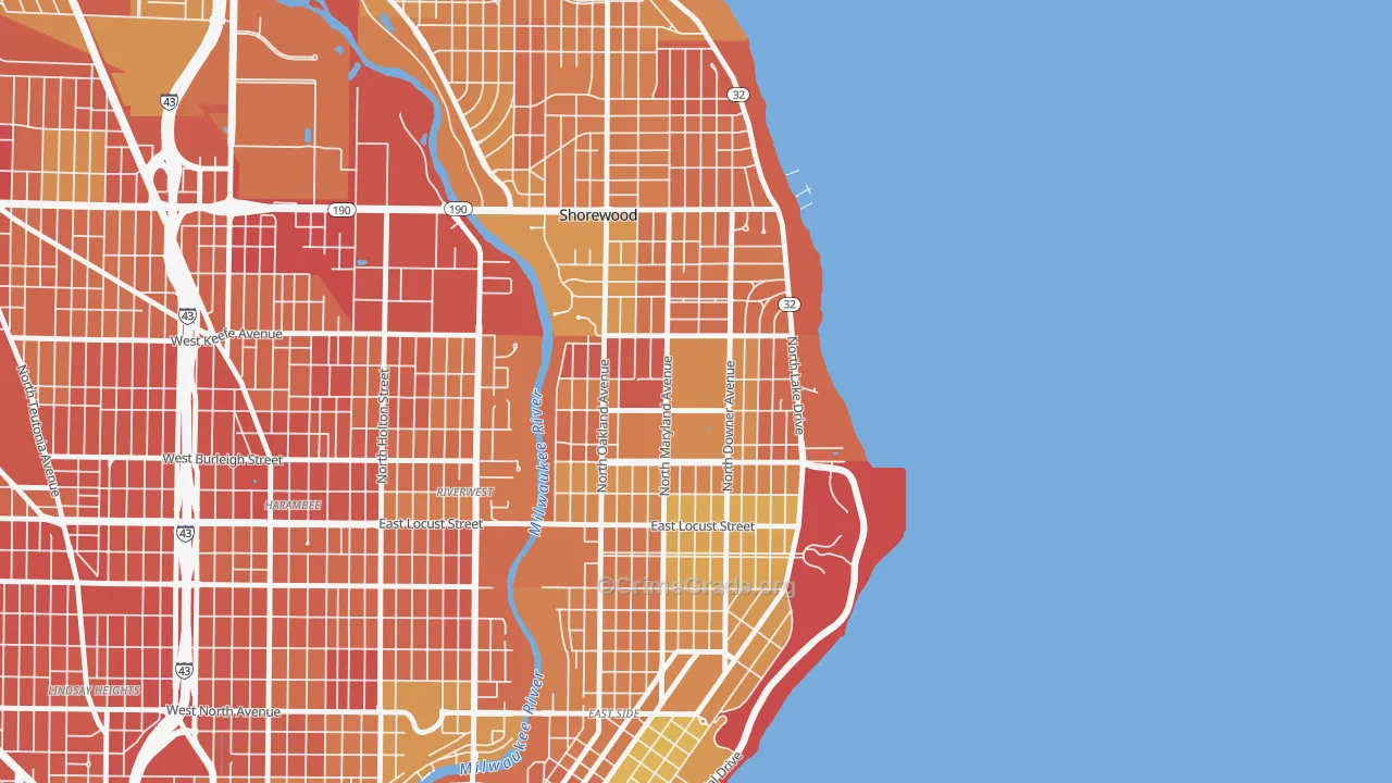 Downer Woods, Milwaukee, WI Map of Drug-Related Crime Rates