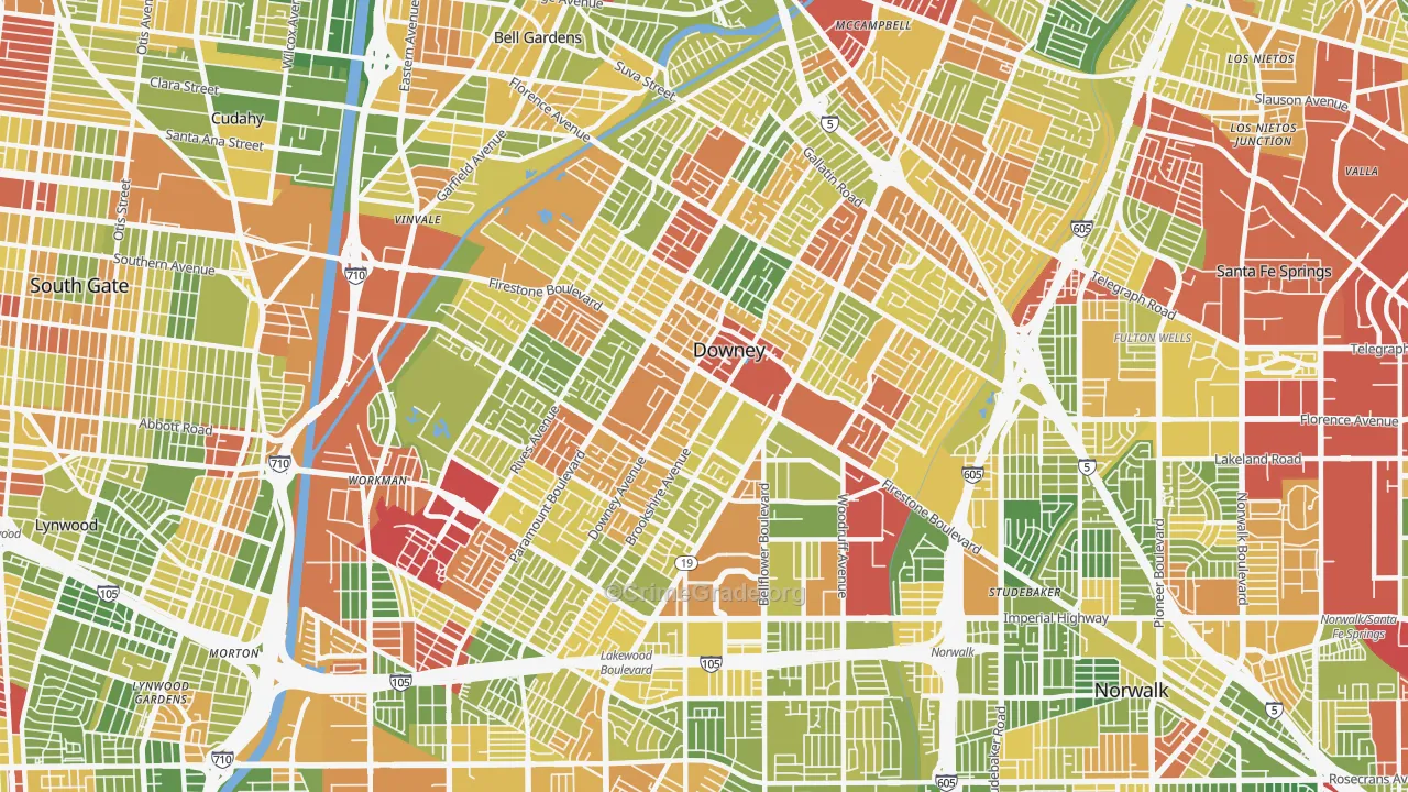 Downey, CA Map of Drug-Related Crime Rates