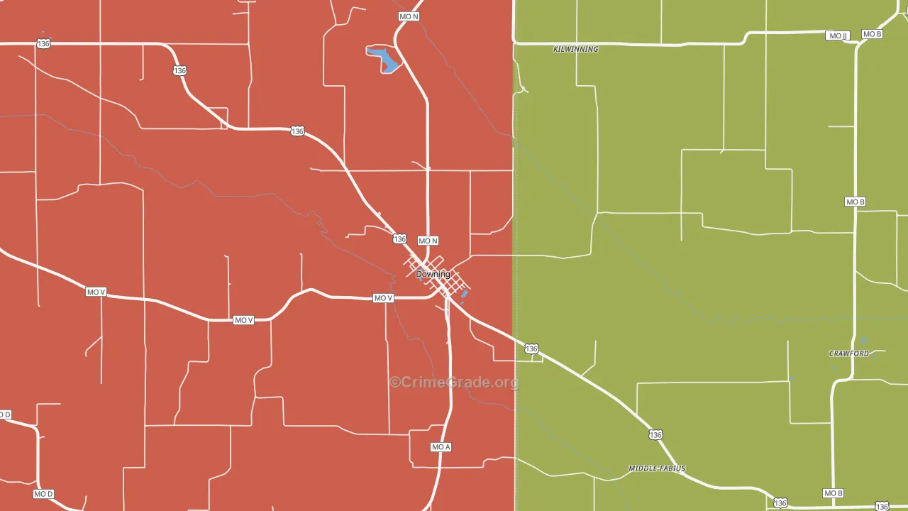 Downing, MO Map of Drug-Related Crime Rates