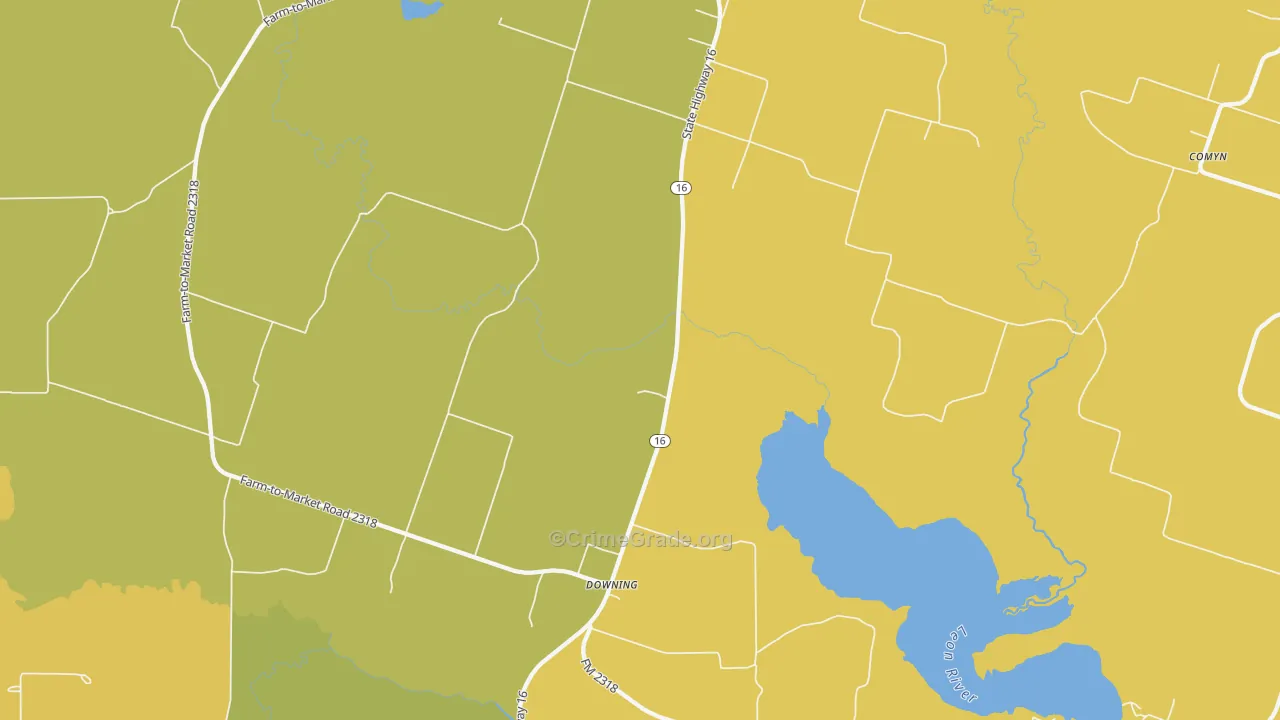 Downing, TX Map of Drug-Related Crime Rates