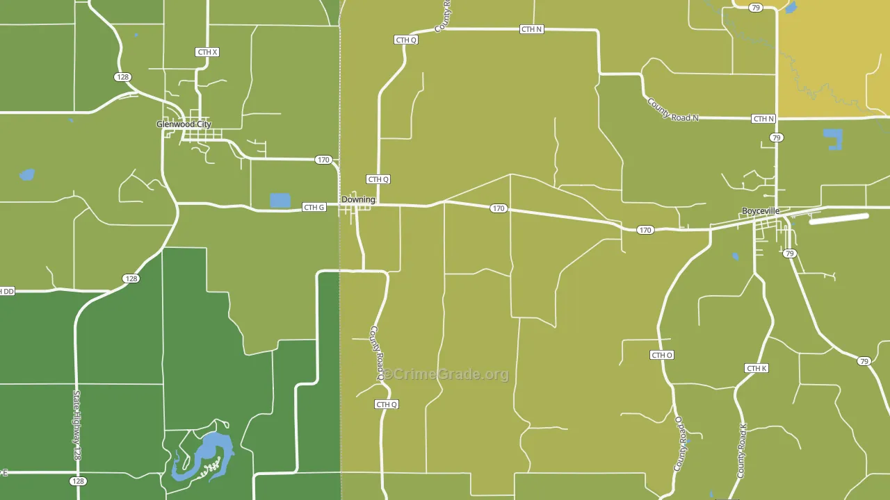 Downing, WI Map of Drug-Related Crime Rates