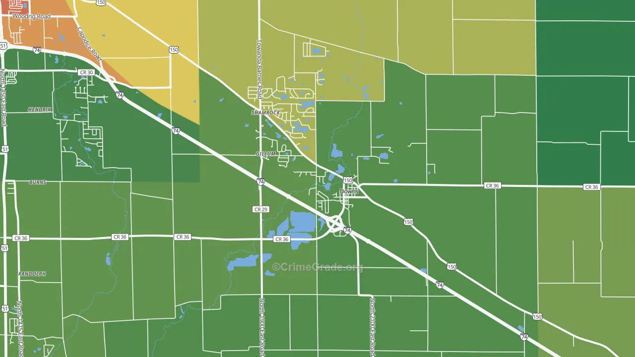 Downs, IL Map of Drug-Related Crime Rates
