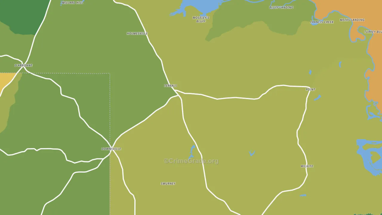 Downsville, LA Map of Drug-Related Crime Rates