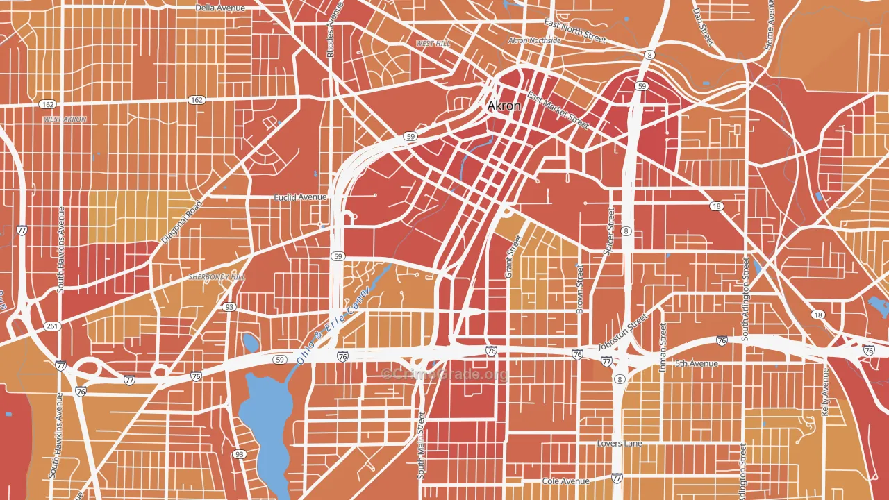 Downtown Akron, Akron, OH Map of Drug-Related Crime Rates