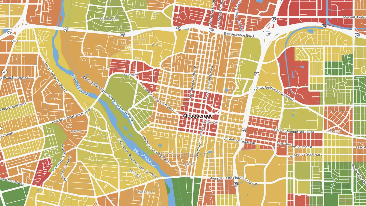 Downtown, Albuquerque, NM Map of Drug-Related Crime Rates
