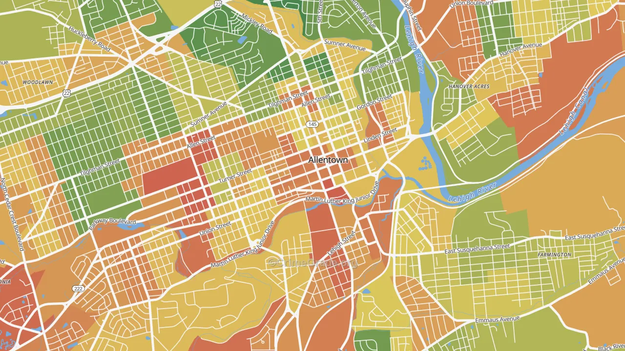 Downtown, Allentown, PA Map of Drug-Related Crime Rates