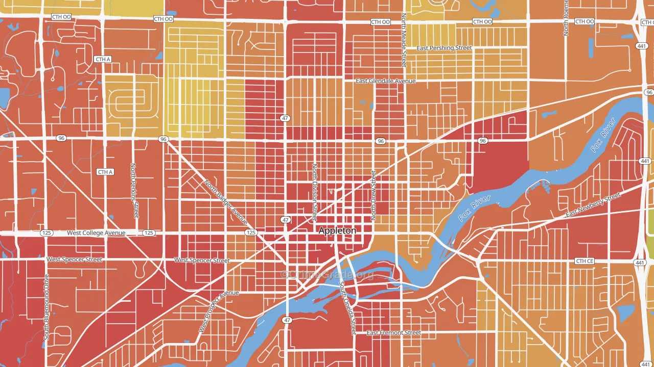 Downtown Appleton, Appleton, WI Map of Drug-Related Crime Rates