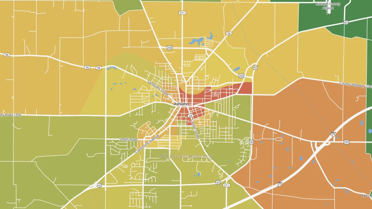 Downtown Ashland, Ashland, OH Map of Drug-Related Crime Rates
