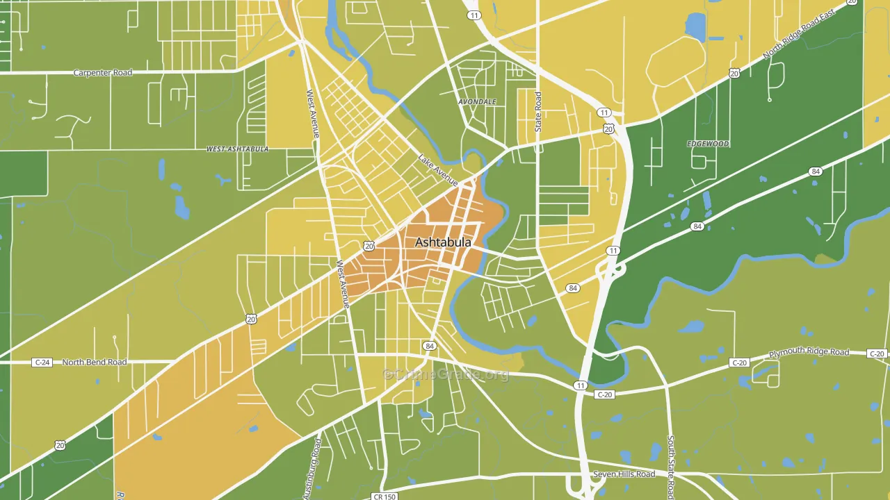 Downtown Ashtabula, Ashtabula, OH Map of Drug-Related Crime Rates