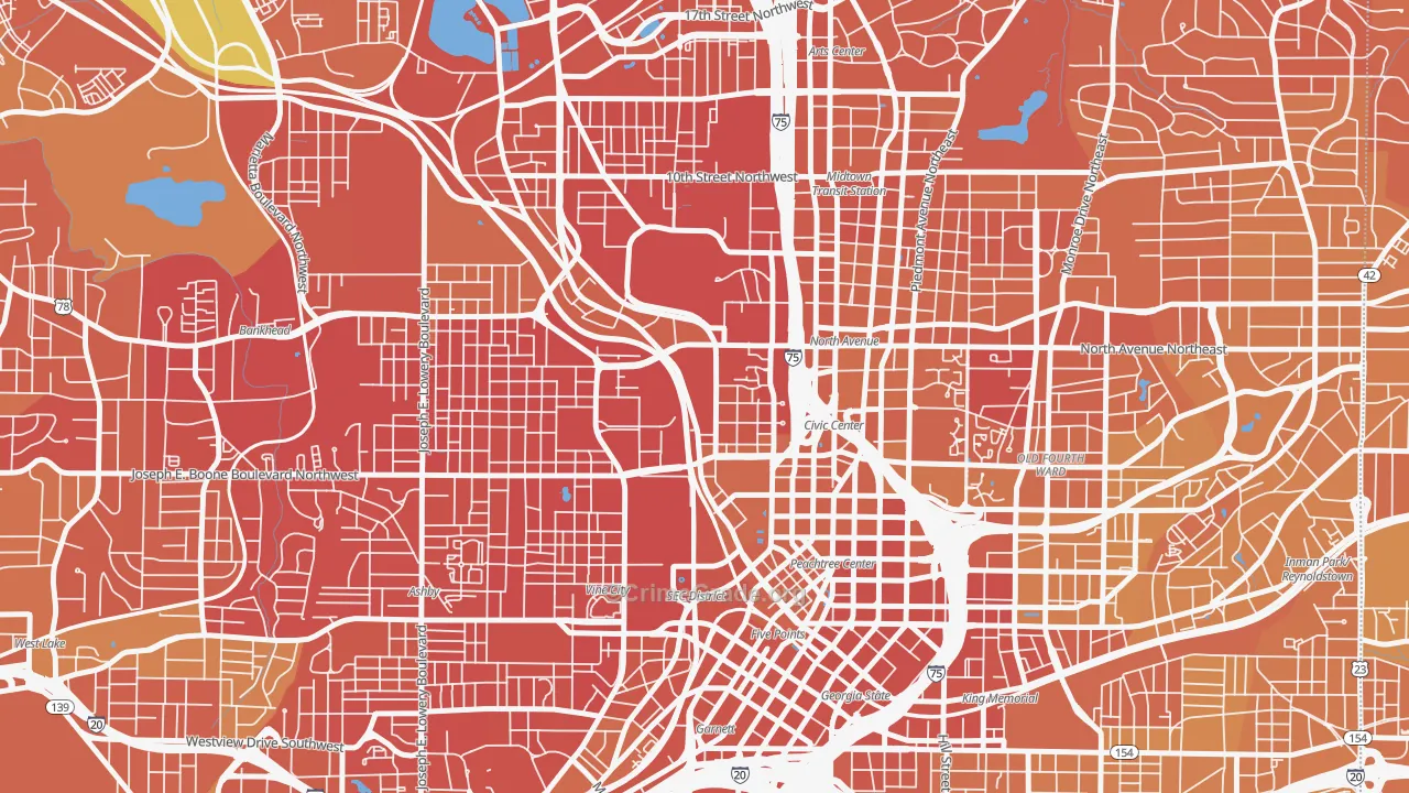 Downtown, Atlanta, GA Map of Drug-Related Crime Rates