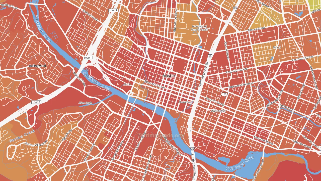 Downtown Austin, Austin, TX Map of Drug-Related Crime Rates