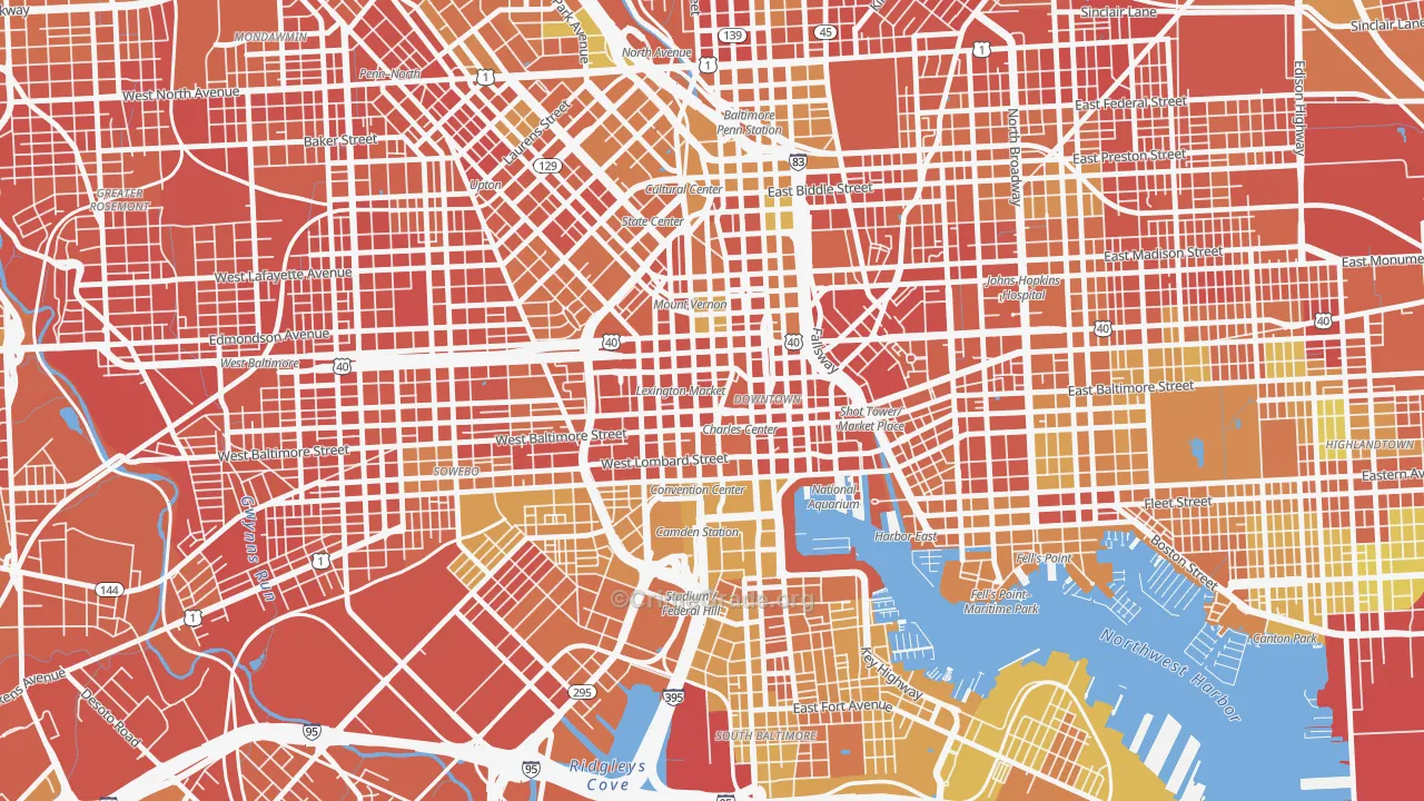 Downtown, Baltimore, MD Map of Drug-Related Crime Rates