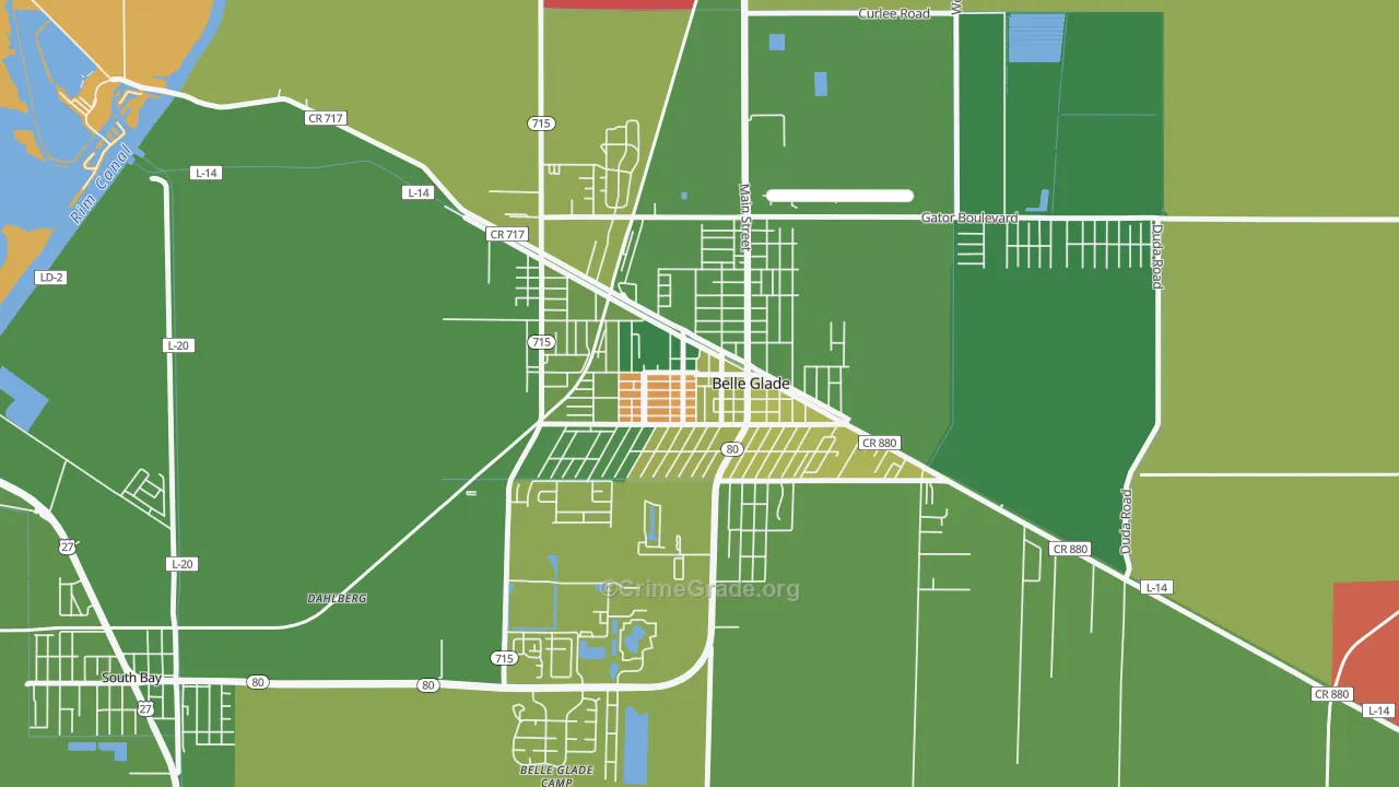 Downtown Belle Glade, Belle Glade, FL Map of Drug-Related Crime Rates