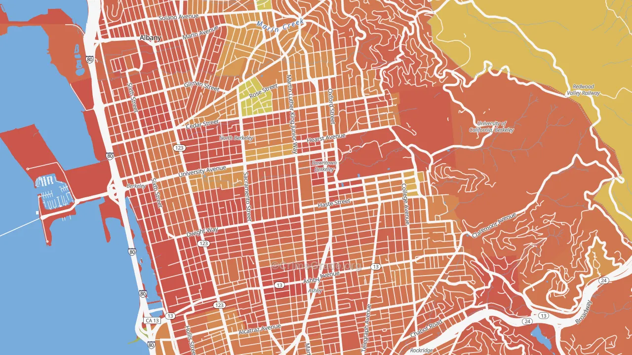 Downtown Berkeley, Berkeley, CA Map of Drug-Related Crime Rates