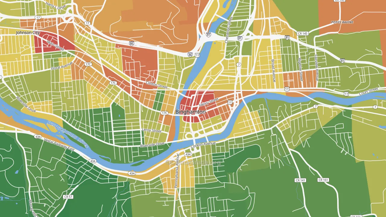 Downtown Binghamton, Binghamton, NY Map of Drug-Related Crime Rates
