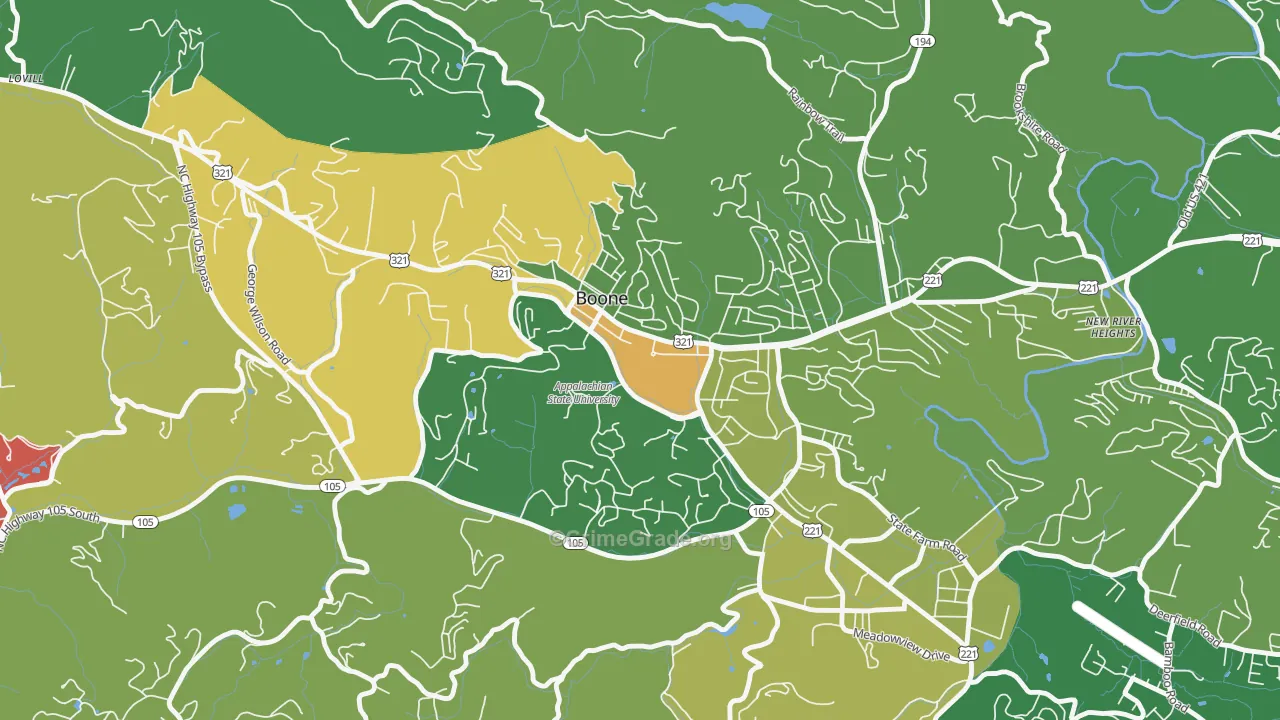 Downtown Boone, Boone, NC Map of Drug-Related Crime Rates